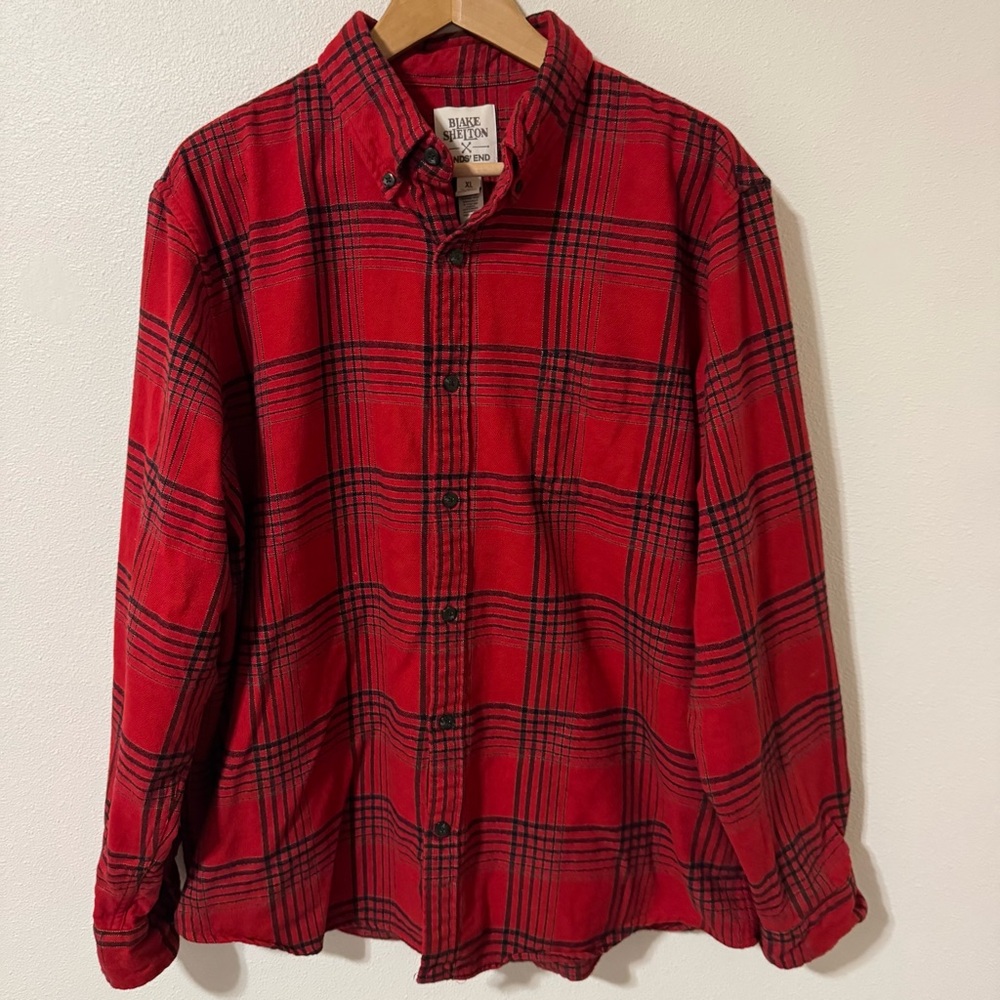 Lands End x Blake Shelton Cotton Flannel Red Plaid Long Sleeve Button Shirt-XL